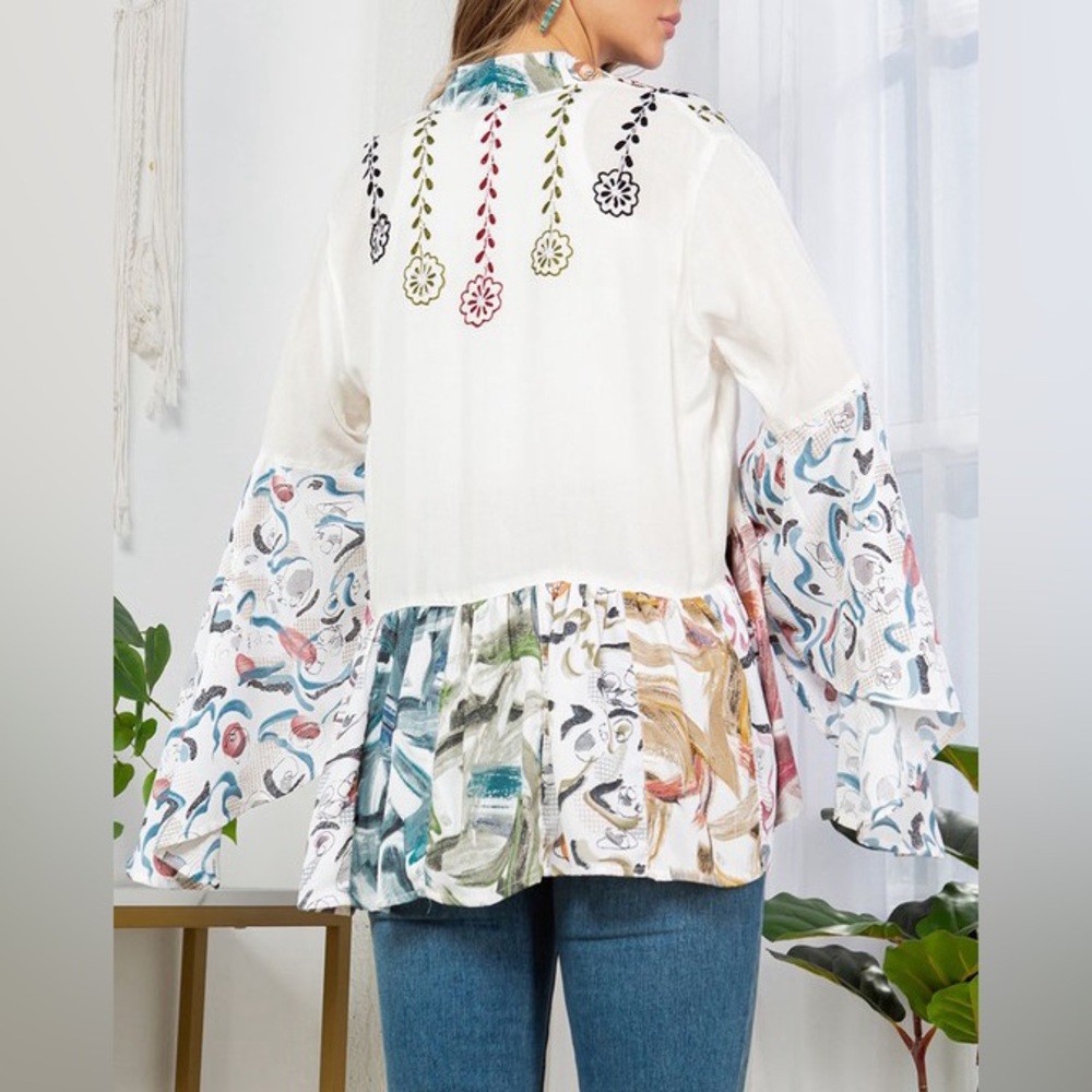 #65 CLOSEOUT FIRM 🌸New! Boho Embroidered Multi Colored Kimono Duster - Picture 4 of 4